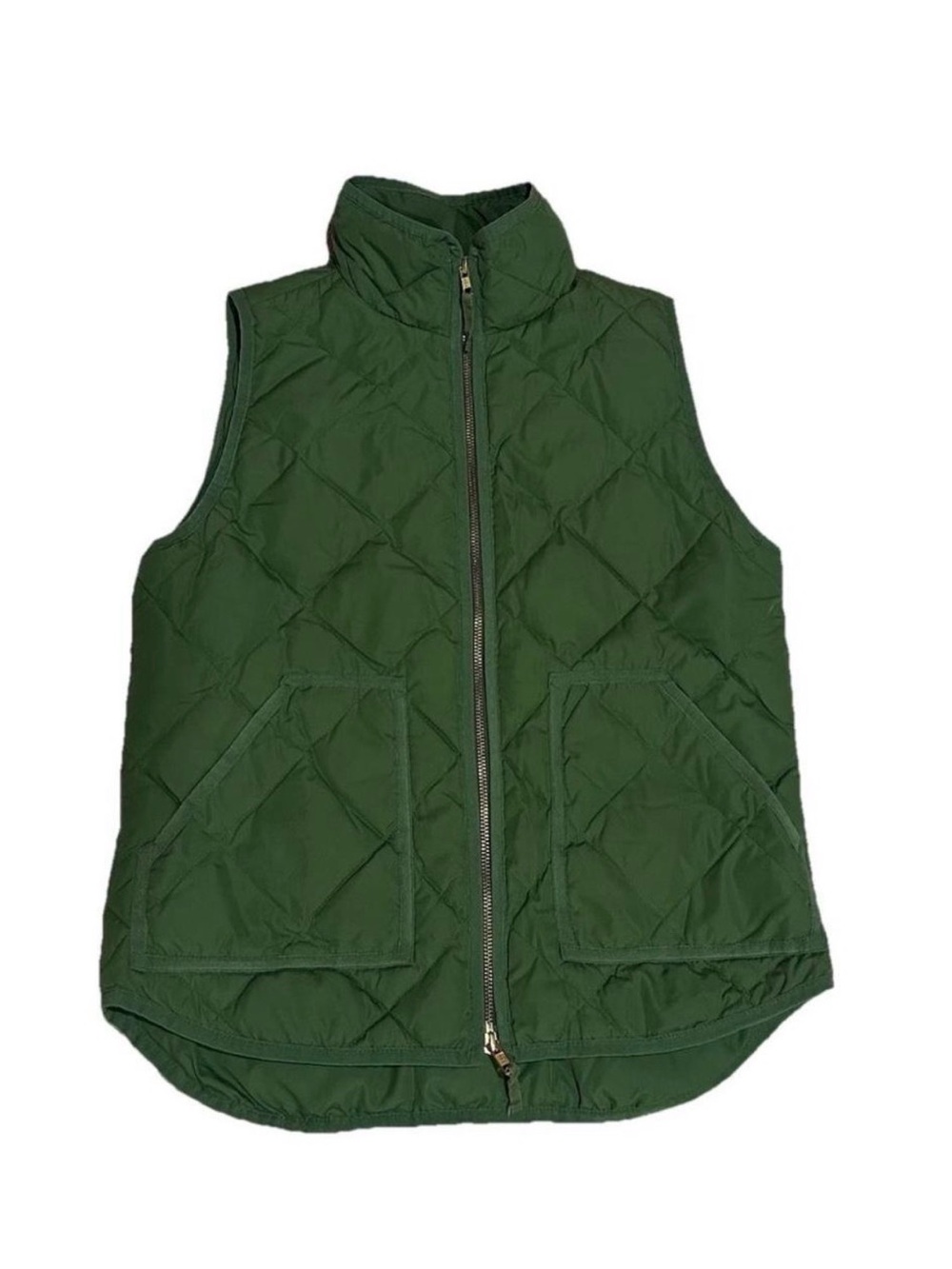 J Crew Puffer Vest Small S Green Full Zip Quilted Down Polished Outdoor Preppy